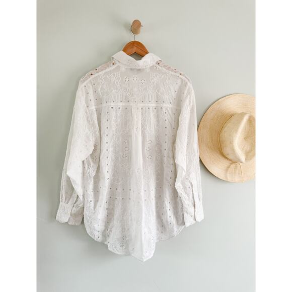 Madewell | NWT Embroidered Oversized Button-Up Shirt in White | Sz S - Picture 10 of 11